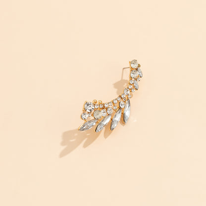 Crystal and Cubic Zirconia 18K Gold-Plated Wheat Ear Climber, gold stud earrings for women, detail close-up