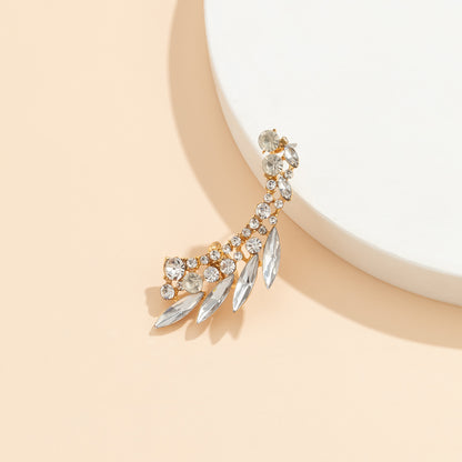 Crystal and Cubic Zirconia 18K Gold-Plated Wheat Ear Climber, gold stud earrings for women, botanical inspired, styled look