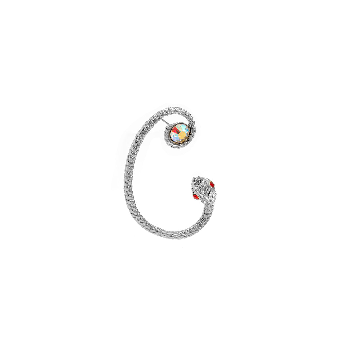 Cubic Zirconia and Silver-Plated Snake Ear Cuff, silver stud earrings for women, elegant gift for her, side view