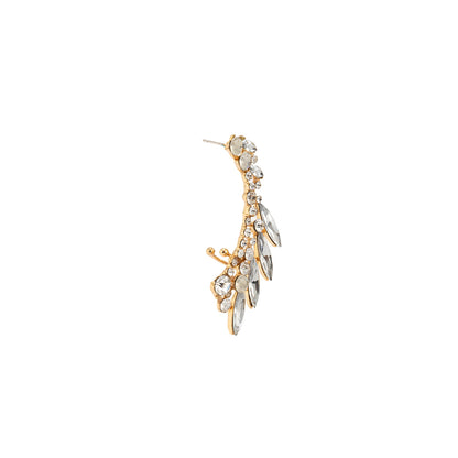 Crystal and Cubic Zirconia 18K Gold-Plated Wheat Ear Climber, gold stud earrings for women, botanical inspired, side view