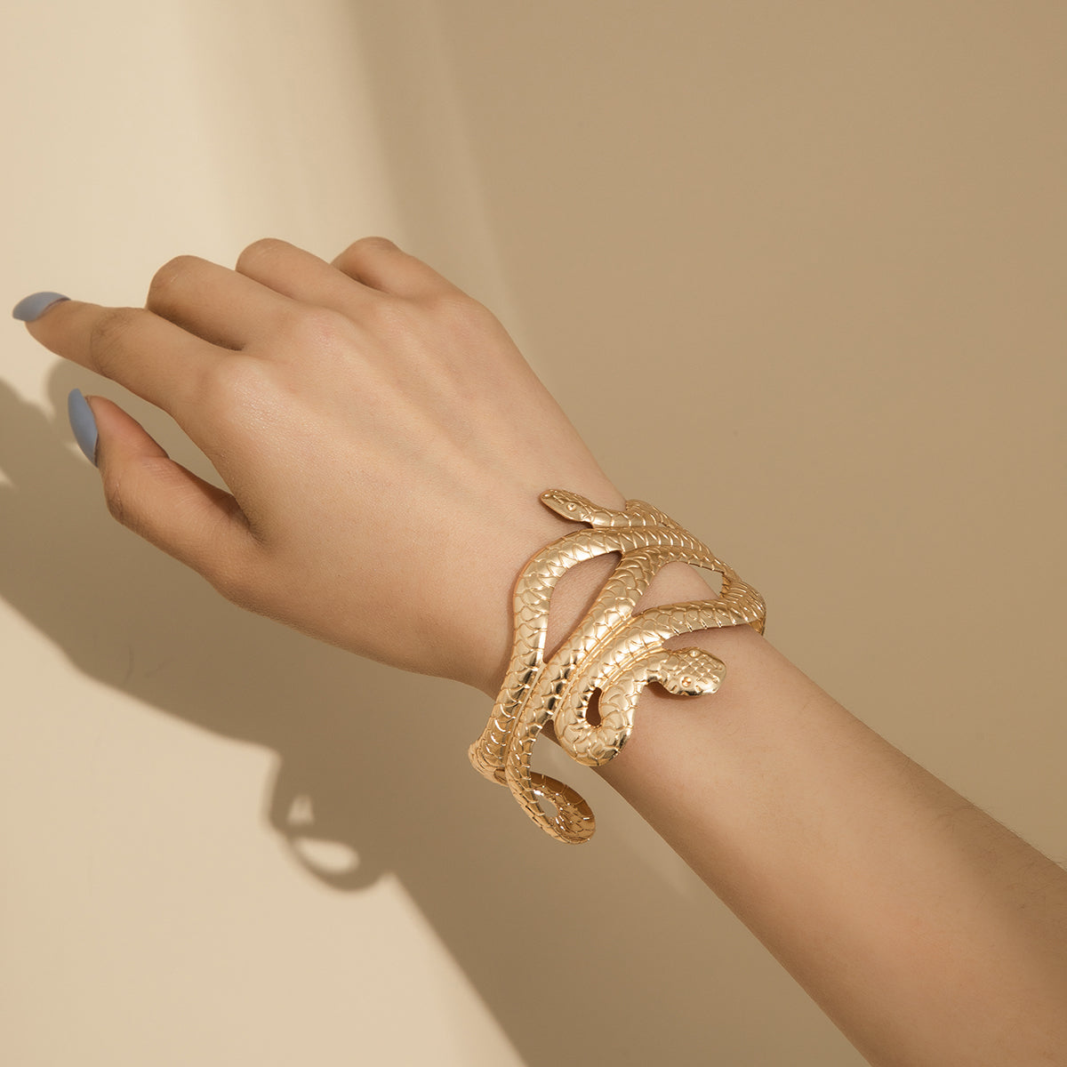 18K Gold-Plated Snake Cuff, gold bracelet for women, dainty minimalist design, detail close-up