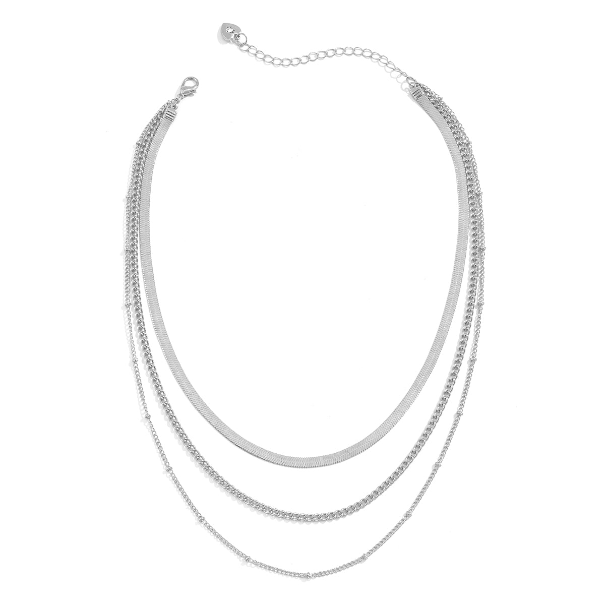 Silver-Plated Snake Chain Layered Necklace, silver pendant necklace for women, botanical inspired, side view