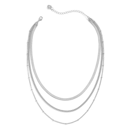 Silver-Plated Snake Chain Layered Necklace, silver pendant necklace for women, botanical inspired, side view