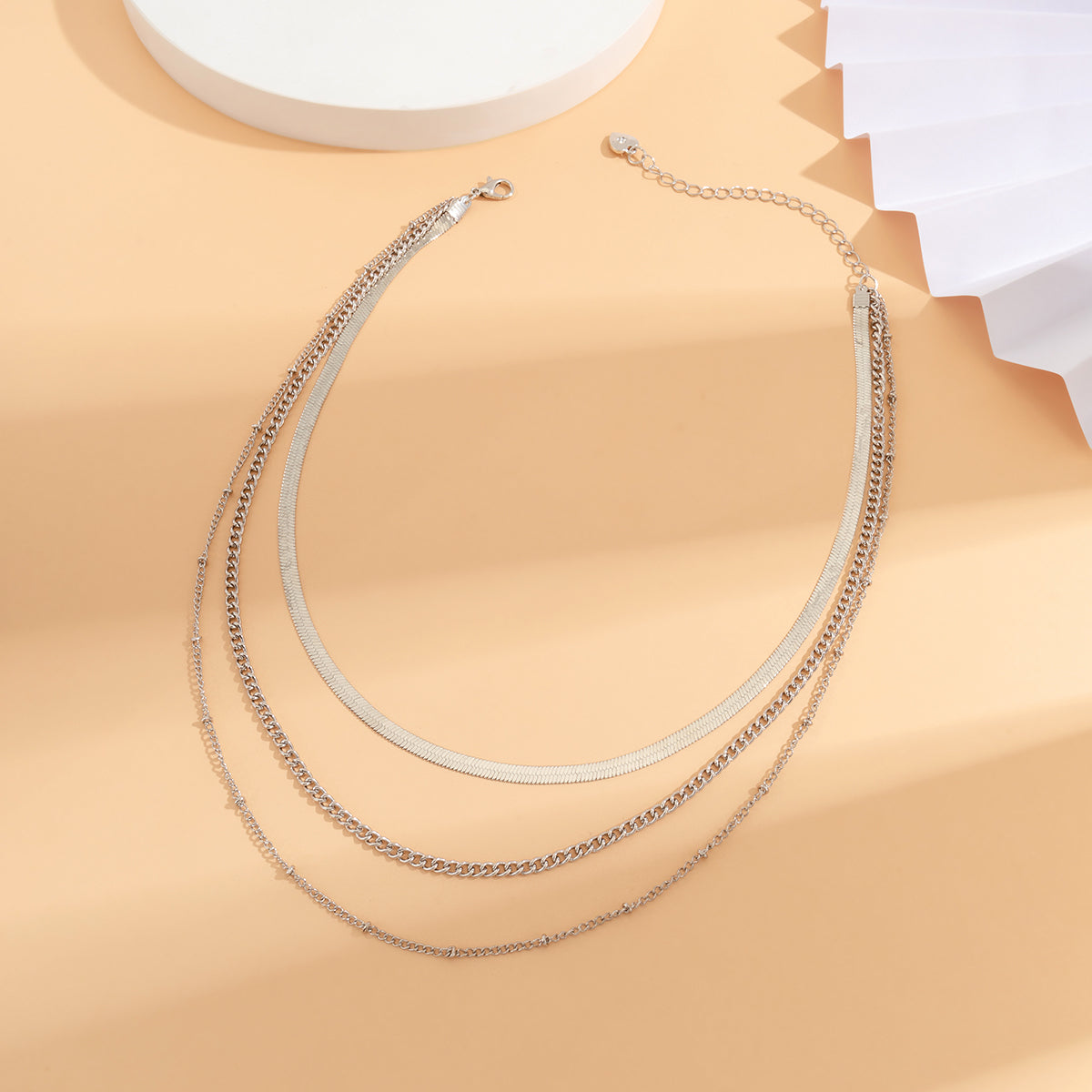 Silver-Plated Snake Chain Layered Necklace, silver pendant necklace for women, botanical inspired, lifestyle look