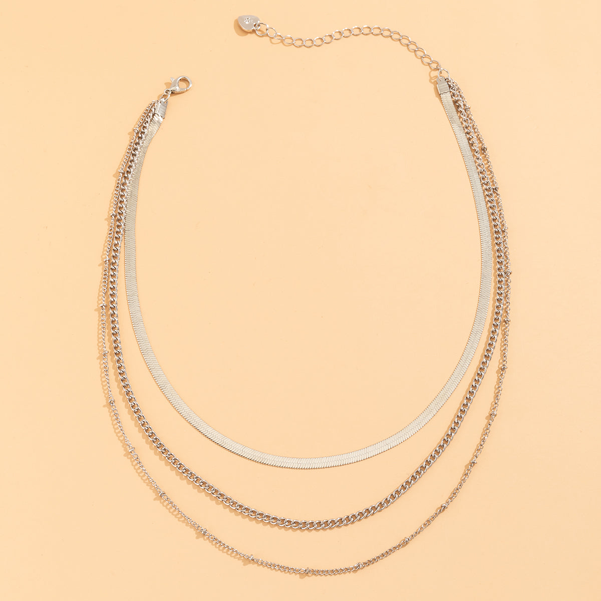 Silver-Plated Snake Chain Layered Necklace, silver pendant necklace for women, botanical inspired, styled look