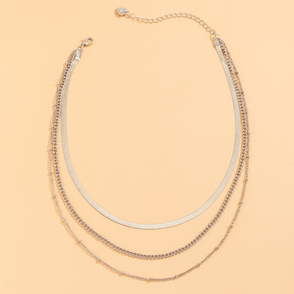 Silver-Plated Snake Chain Layered Necklace, silver pendant necklace for women, botanical inspired, styled look