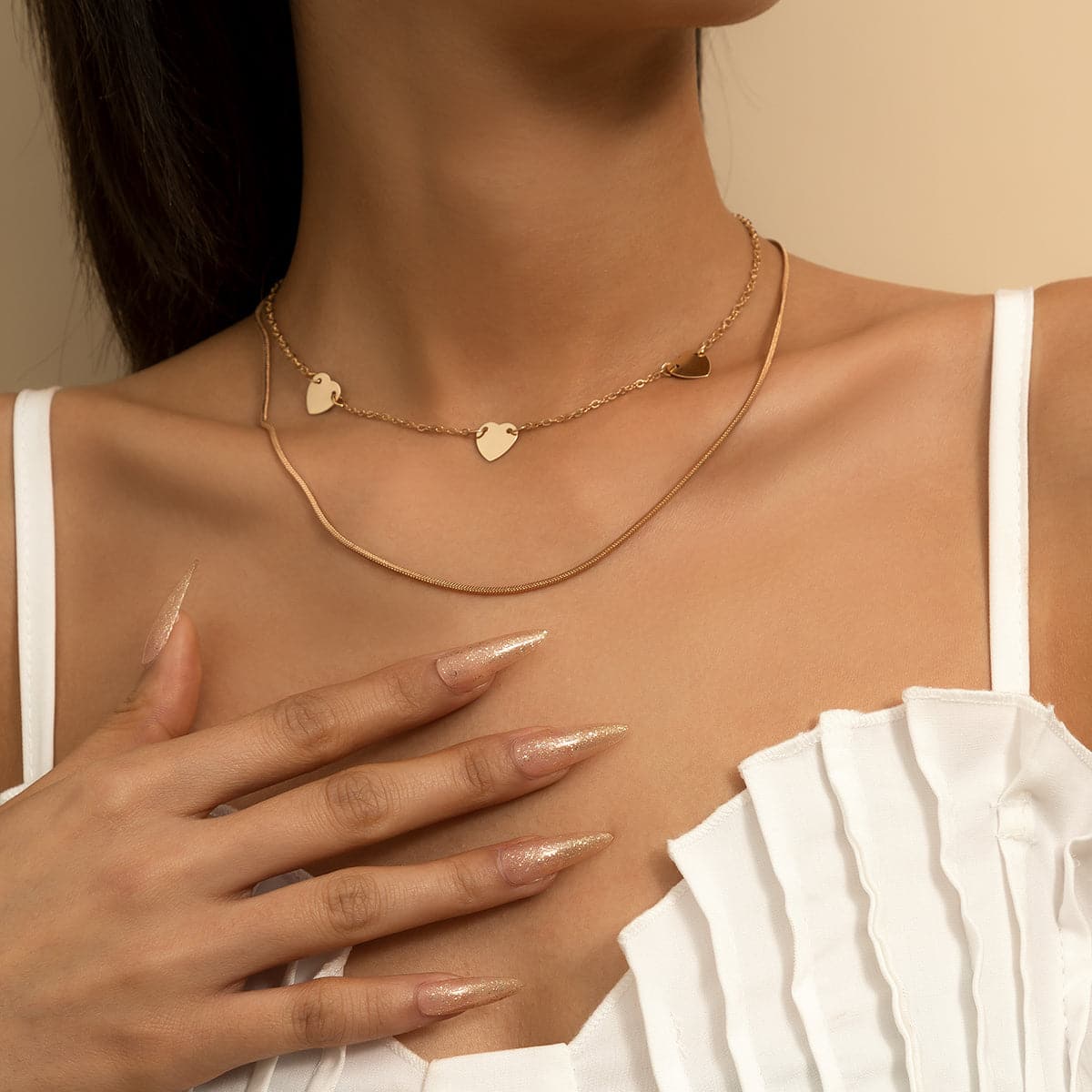 18K Gold-Plated Heart Station Choker Necklace Set