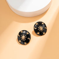 Black Enamel & 18k Gold-Plated Celestial Oval Stud Earrings