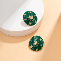 Green Enamel & 18k Gold-Plated Celestial Oval Stud Earrings