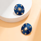 Blue Enamel & 18k Gold-Plated Celestial Oval Stud Earrings