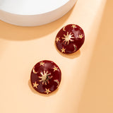 Red Enamel & 18k Gold-Plated Celestial Oval Stud Earrings