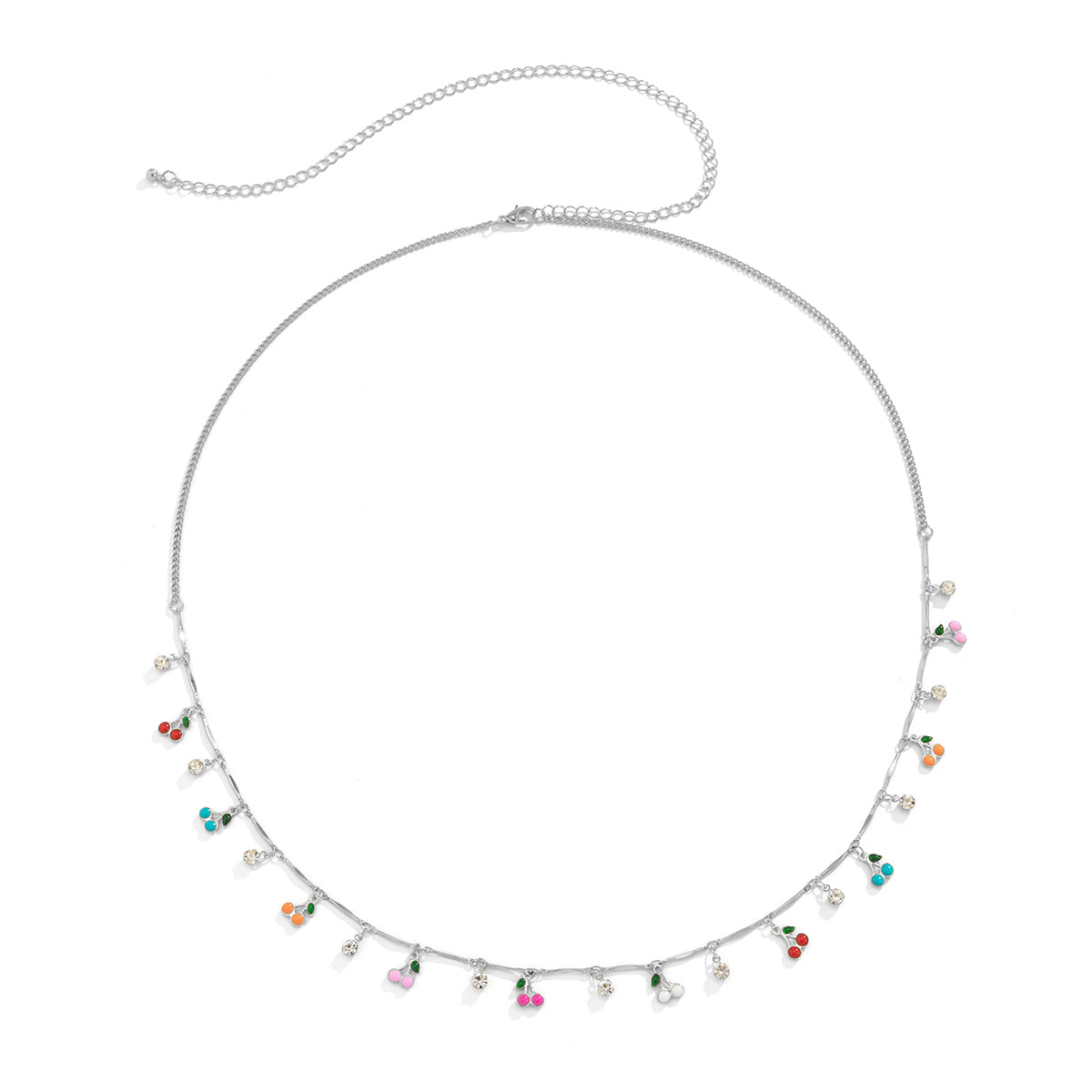 Cubic Zirconia & Enamel Silver-Plated Cherry Charm Waist Chain