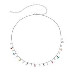 Cubic Zirconia & Enamel Silver-Plated Cherry Charm Waist Chain