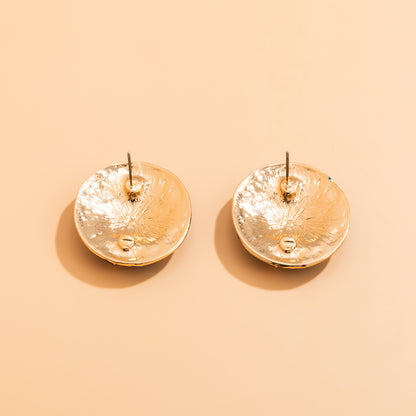 Blue Enamel and 18K Gold-Plated Celestial Oval Stud Earrings, gold stud earrings for women, lifestyle look