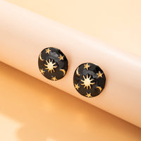 Black Enamel & 18k Gold-Plated Celestial Oval Stud Earrings