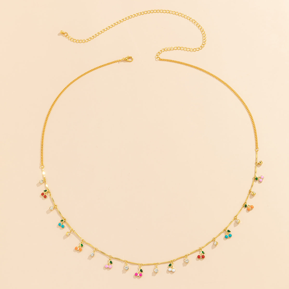Cubic Zirconia & 18K Gold-Plated Cherry Charm Waist Chain