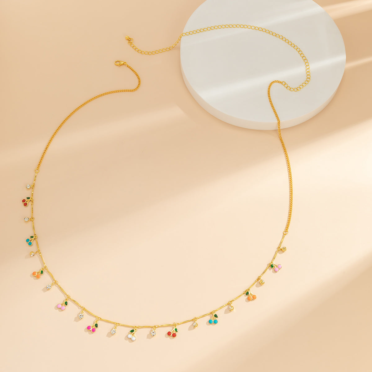 Cubic Zirconia & 18K Gold-Plated Cherry Charm Waist Chain