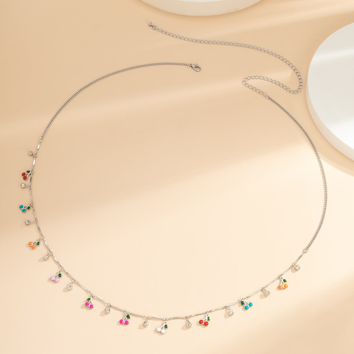 Cubic Zirconia & Enamel Silver-Plated Cherry Charm Waist Chain