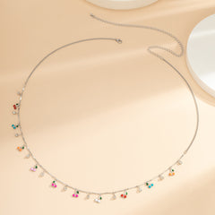 Cubic Zirconia & Enamel Silver-Plated Cherry Charm Waist Chain