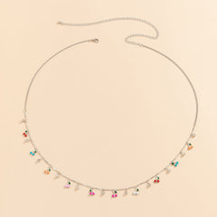 Cubic Zirconia & Enamel Silver-Plated Cherry Charm Waist Chain