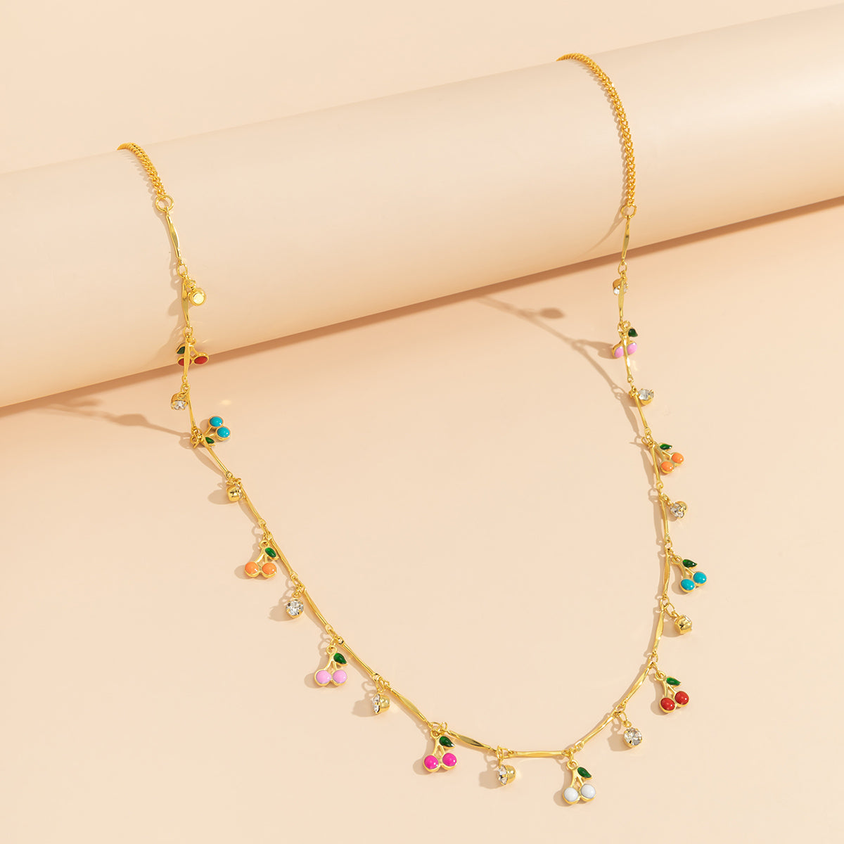 Cubic Zirconia & 18K Gold-Plated Cherry Charm Waist Chain