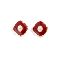 Red Enamel & Pearl 18k Gold-Plated Rhombus Stud Earrings