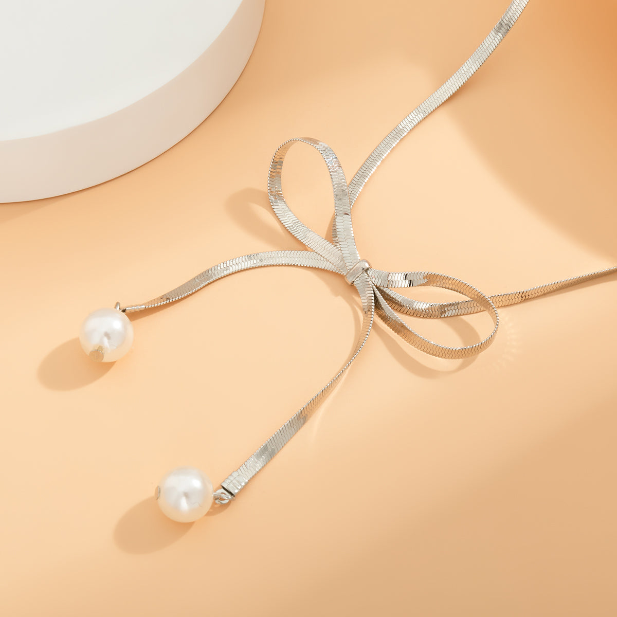 Silver-Plated and Pearl Bow Choker Necklace, silver pendant necklace for women, everyday style, styled look