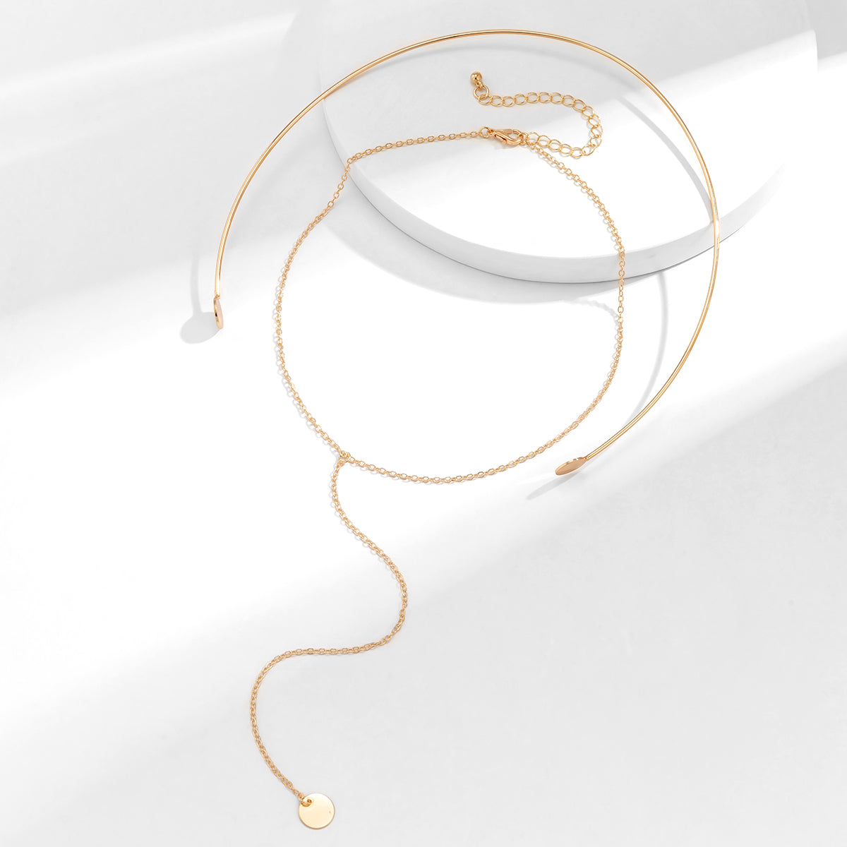 18K Gold-Plated Choker and Drop Pendant Necklace Set, jewelry gift sets for women, botanical inspired, detail close-up