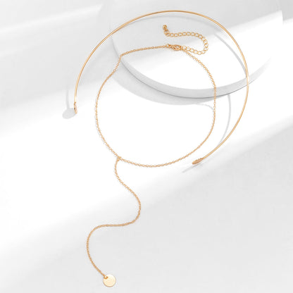 18K Gold-Plated Choker and Drop Pendant Necklace Set, jewelry gift sets for women, botanical inspired, detail close-up
