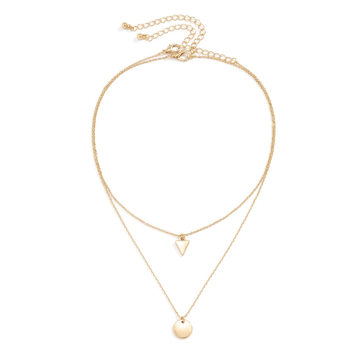 18K Gold-Plated Round and Triangle Pendant Necklace Set, jewelry gift sets for women, elegant gift for her, side view