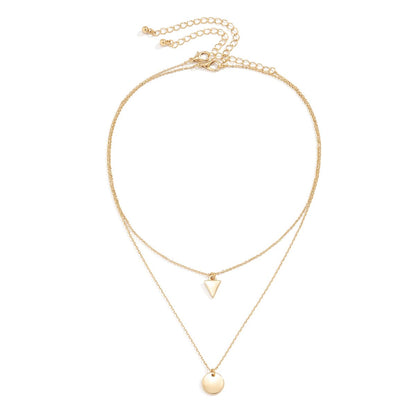 18K Gold-Plated Round and Triangle Pendant Necklace Set, jewelry gift sets for women, elegant gift for her, side view