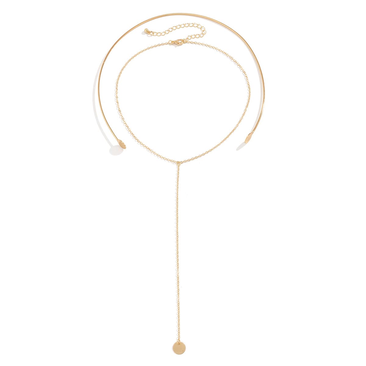 18K Gold-Plated Choker and Drop Pendant Necklace Set, jewelry gift sets for women, botanical inspired, side view