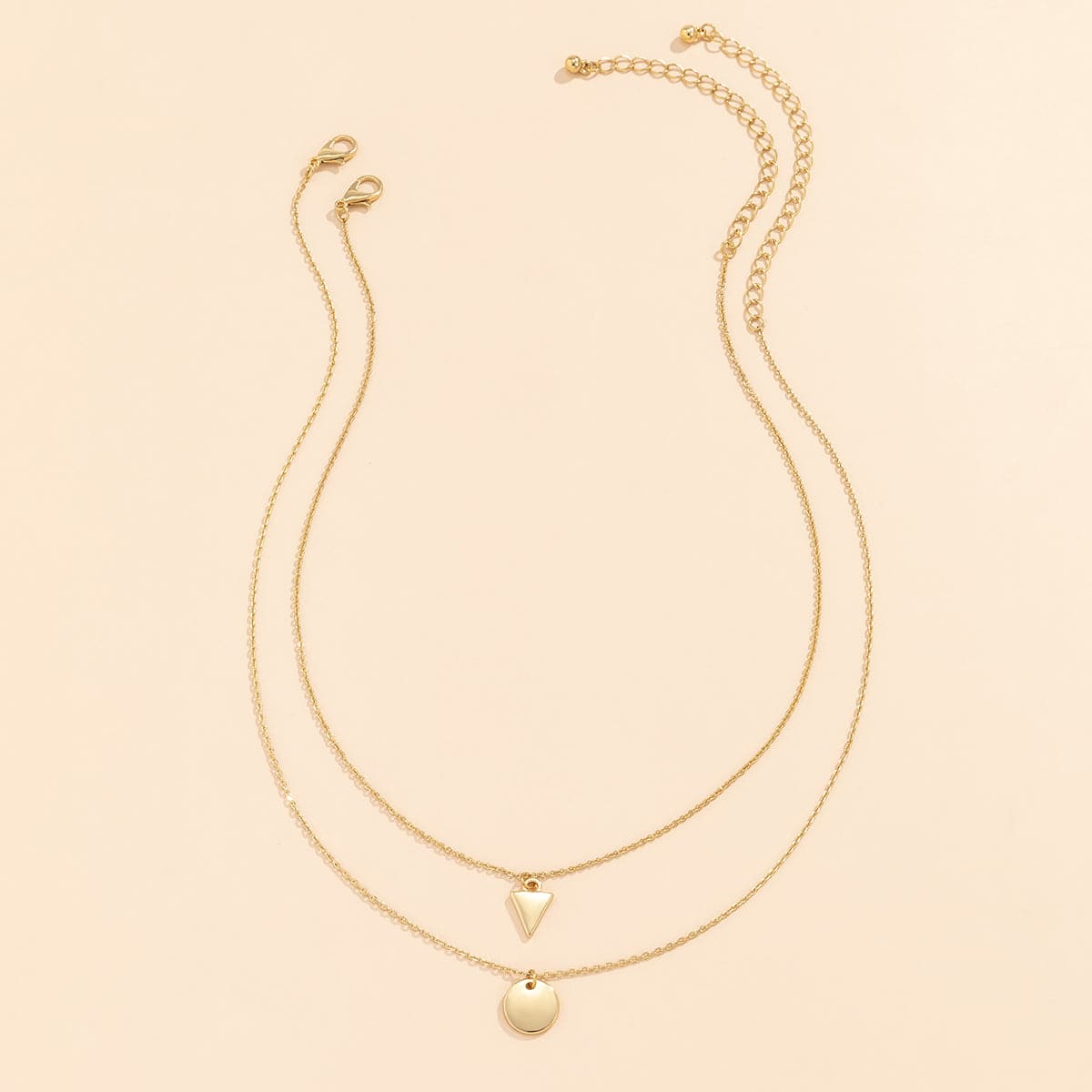 18K Gold-Plated Round and Triangle Pendant Necklace Set, jewelry gift sets for women, elegant gift for her, lifestyle look