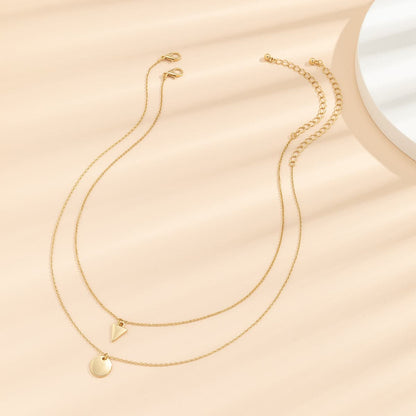 18K Gold-Plated Round and Triangle Pendant Necklace Set, jewelry gift sets for women, elegant gift for her, styled look