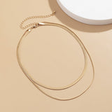 18k Gold-Plated Herringbone Double Layered Choker Necklace