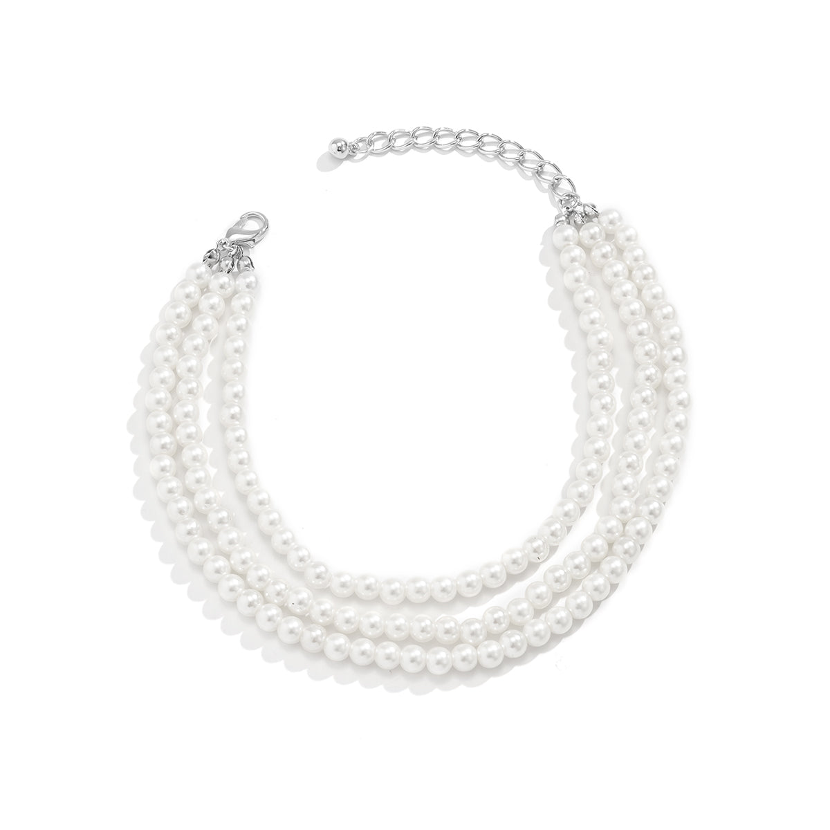 Pearl and Silver-Plated Layered Anklet, silver anklet bracelet, dainty minimalist design, detail close-up