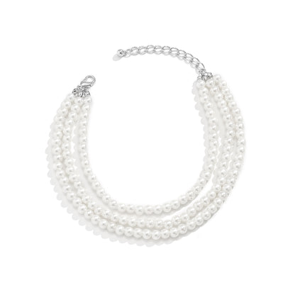 Pearl and Silver-Plated Layered Anklet, silver anklet bracelet, dainty minimalist design, detail close-up