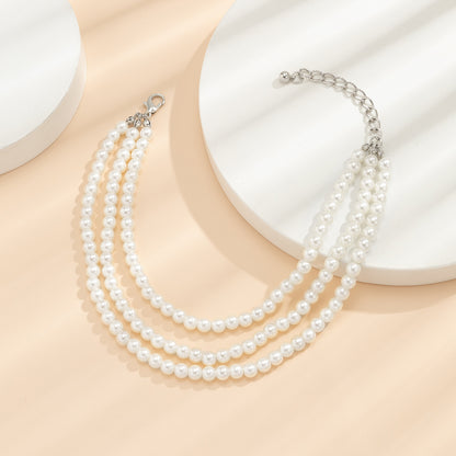 Pearl and Silver-Plated Layered Anklet, silver anklet bracelet, dainty minimalist design, lifestyle look