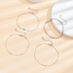 Turquoise & Silver-Plated Anklet Set