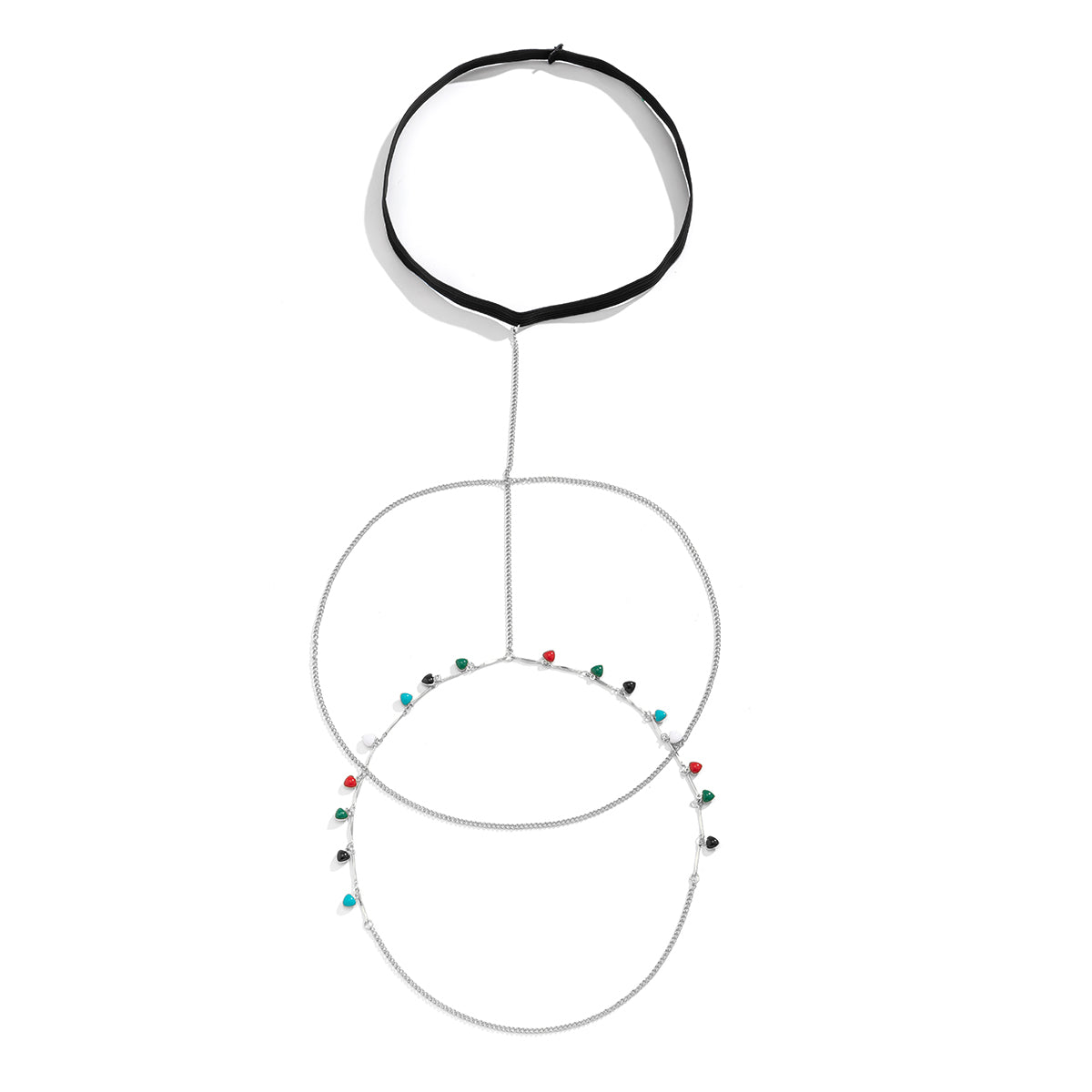 Green and Red Enamel Silver-Plated Heart Layered Leg Chain, silver pendant necklace for women, styled look