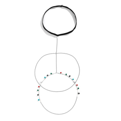 Green and Red Enamel Silver-Plated Heart Layered Leg Chain, silver pendant necklace for women, styled look