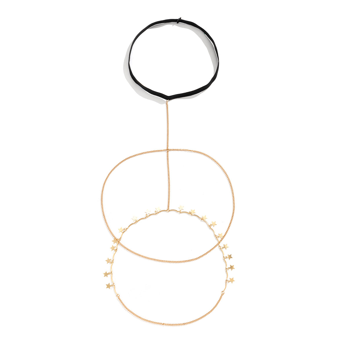 Nylon and 18K Gold-Plated Star Layered Leg Chain, gold pendant necklace for women, dainty minimalist design, lifestyle look