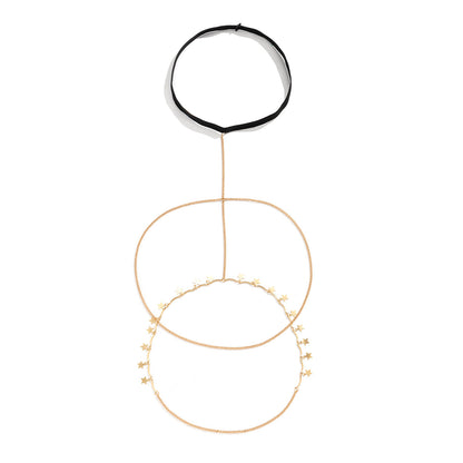 Nylon and 18K Gold-Plated Star Layered Leg Chain, gold pendant necklace for women, dainty minimalist design, lifestyle look