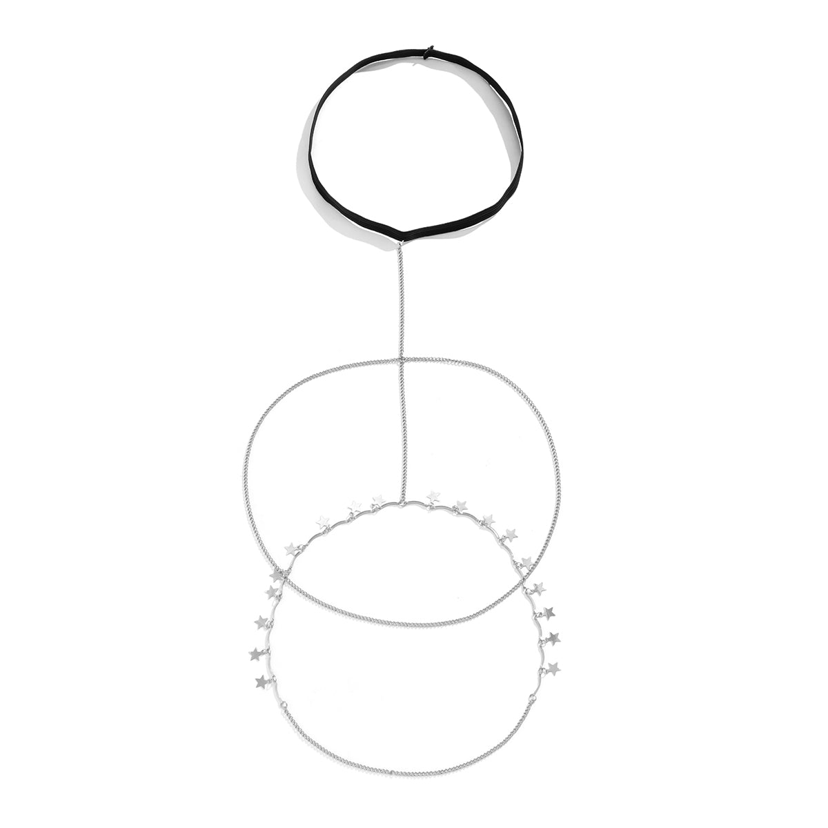 Nylon and Silver-Plated Star Layered Leg Chain, silver pendant necklace for women, elegant gift for her, lifestyle look