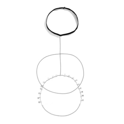 Nylon and Silver-Plated Star Layered Leg Chain, silver pendant necklace for women, elegant gift for her, lifestyle look