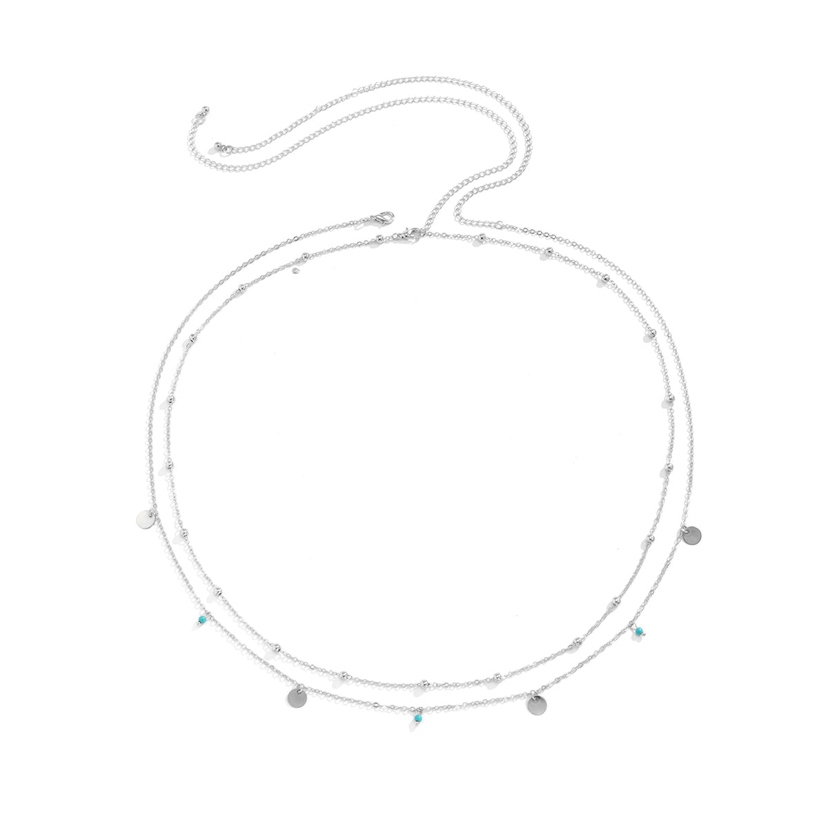 Turquoise & Silver-Plated Sequin Waist Chain Set