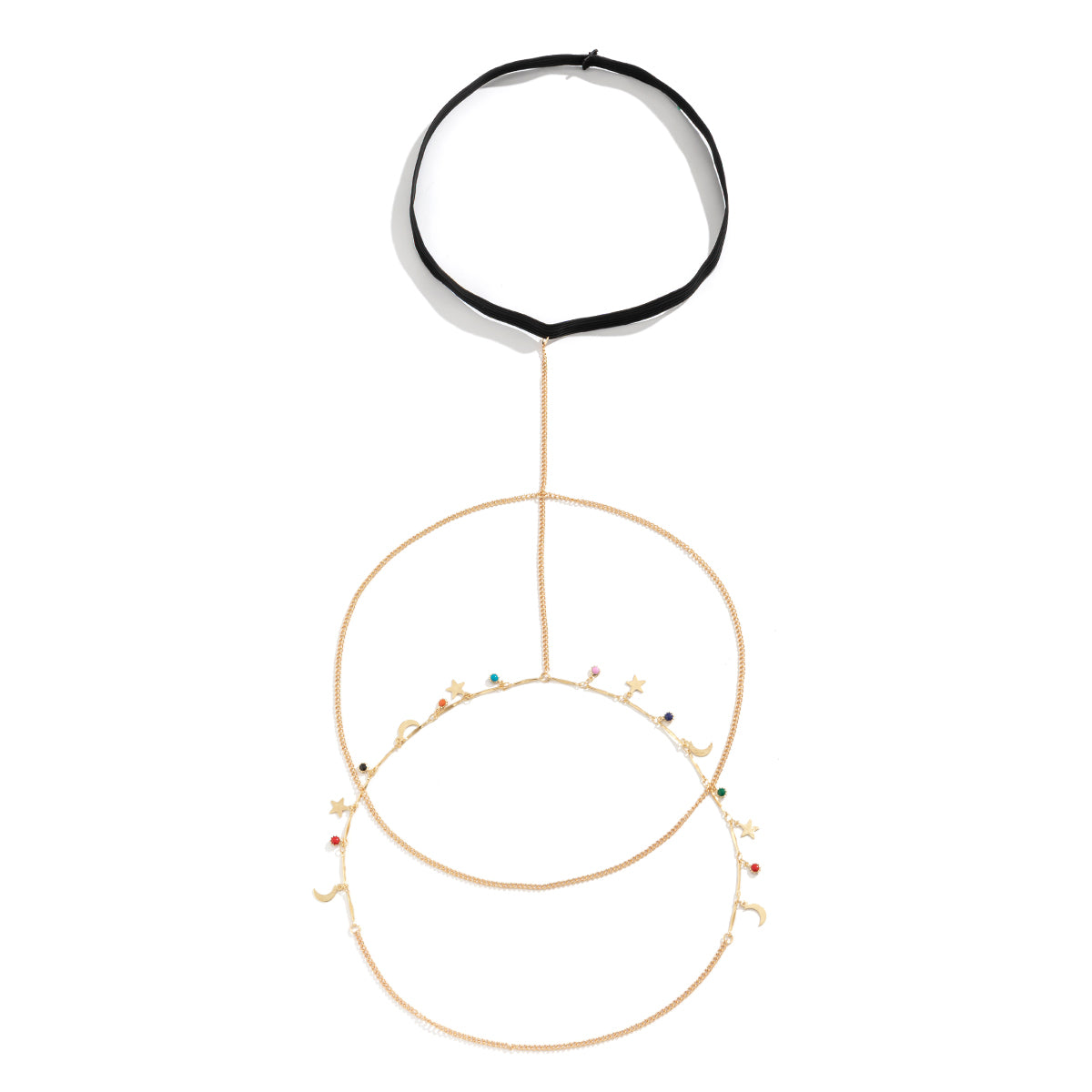 Blue and Pink Cubic Zirconia 18K Gold-Plated Celestial Leg Chain, gold pendant necklace for women, lifestyle look