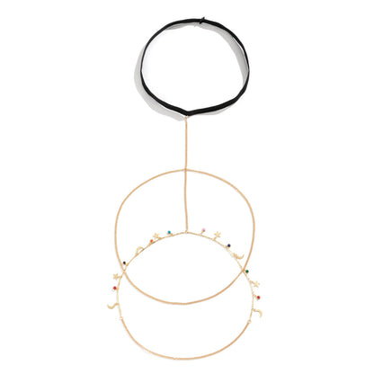 Blue and Pink Cubic Zirconia 18K Gold-Plated Celestial Leg Chain, gold pendant necklace for women, lifestyle look