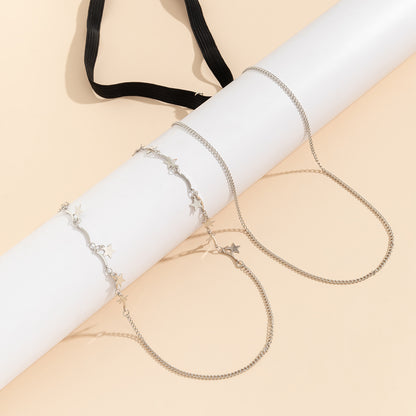 Nylon and Silver-Plated Star Layered Leg Chain, silver pendant necklace for women, elegant gift for her, styled look