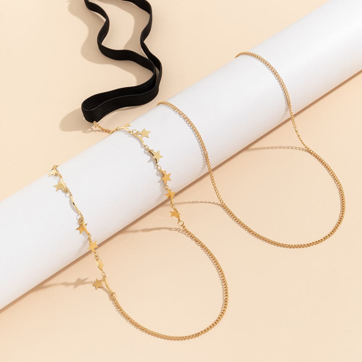 Nylon and 18K Gold-Plated Star Layered Leg Chain, gold pendant necklace for women, dainty minimalist design, styled look